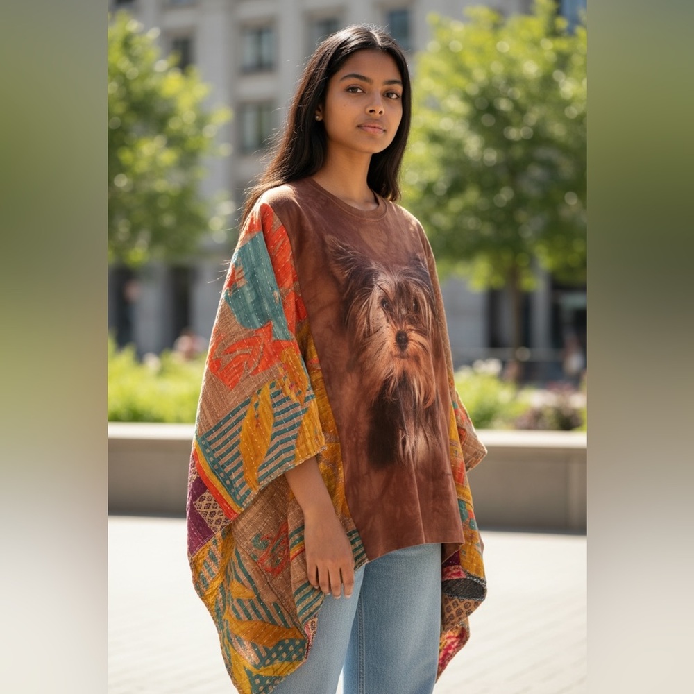 Brown Dog Print Poncho Top - Women - Picture 2 of 7